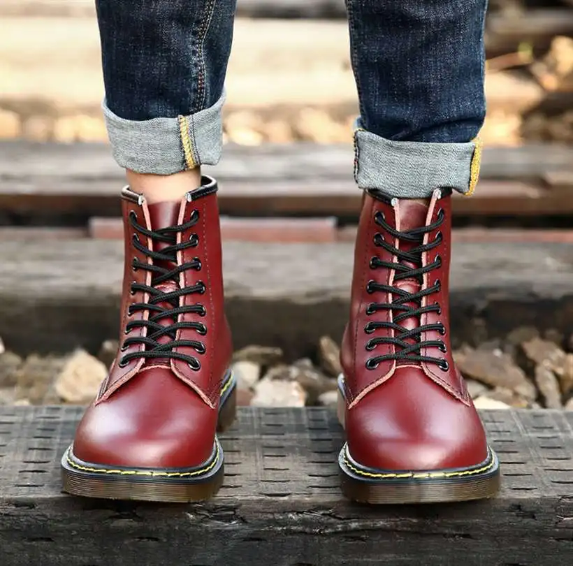Новые мужские ботинки Martens кожаная зимняя теплая обувь байкерские ботильоны doc