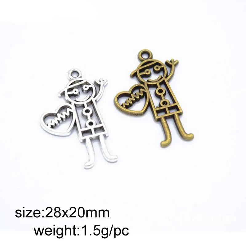 50Pcs/Lot 28x20mm Antique Silver/Antique Bronze Plated Alloy Boy Charms Fit For DIY Jewelry Making Findings
50Pcs/Lot 28x20mm Antique Silver/Antique Bronze Plated Alloy Boy Charms Fit For DIY Jewelry Making Findings