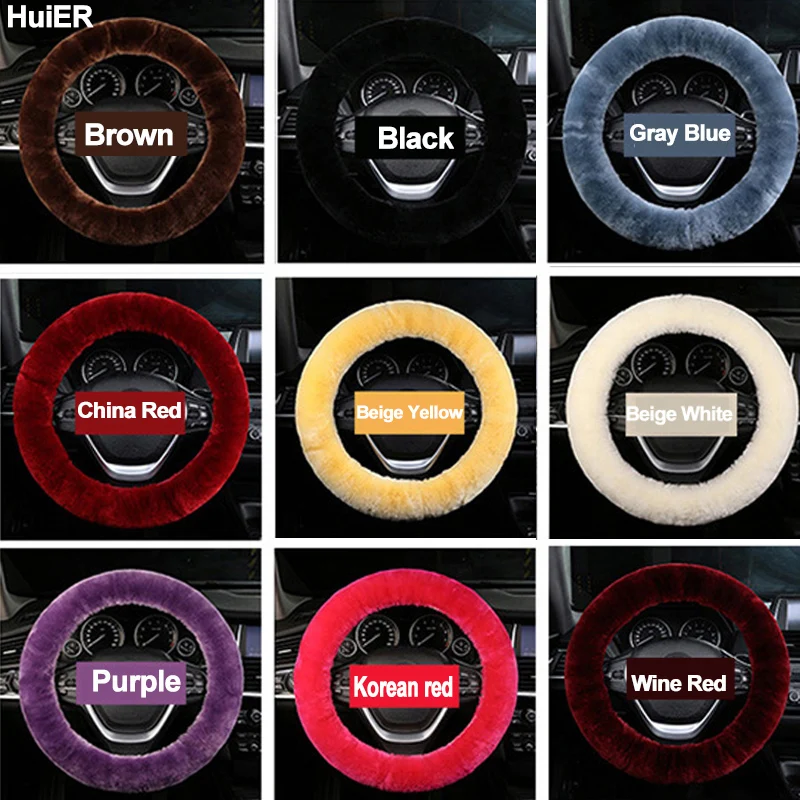 HuiER Winter Car Steering Wheel Cover Australian Wool 9 Colors Pure Wool Sheepskin Warm Soft For 36-42CM/14.2"-16.5" Car Styling
HuiER Winter Car Steering Wheel Cover Australian Wool 9 Colors Pure Wool Sheepskin Warm Soft For 36-42CM/14.2"-16.5" Car Styling