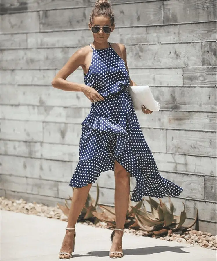 Wave Point Irregular Female Dresses Summer Sling Dress Beach Long Dress Elegant Lacing Sleeveless OL Women Party Dress
Wave Point Irregular Female Dresses Summer Sling Dress Beach Long Dress Elegant Lacing Sleeveless OL Women Party Dress