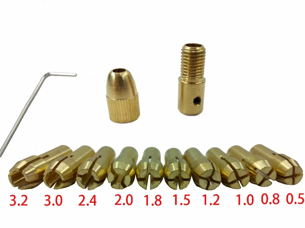 12pc/Set Mini Drill Brass Collet Chuck for Dremel Rotary Tool Including 0.5/0.8/1.0/1.2/1.5/1.8/2.0/2.4/3.0/3.2mm
12pc/Set Mini Drill Brass Collet Chuck for Dremel Rotary Tool Including 0.5/0.8/1.0/1.2/1.5/1.8/2.0/2.4/3.0/3.2mm