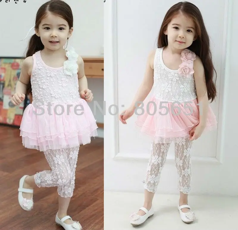 Новые Девушки Mini Dress Рукавов Футболки Брюки Леггинсы Летом Наряды 2-7 Лет Дети