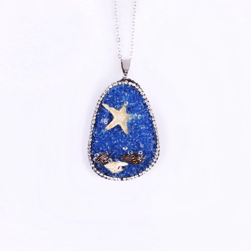 

Pave Crystals on Border Quartz Druzy Pendant Necklaces for Women Ocean Beach Design Shells Starfish Unique Jewelry on Vacation