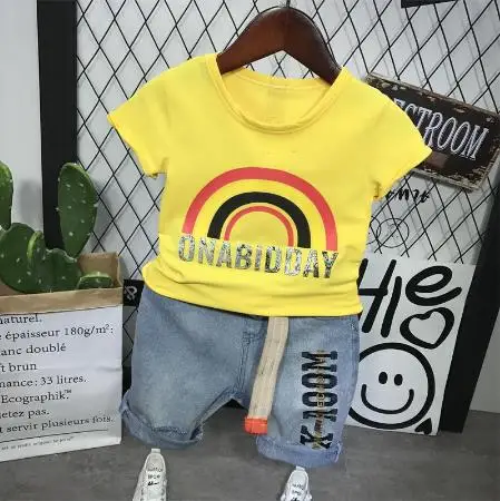 Children's Boys Clothing Summer Fashion Rainbow Print Short Sleeve T-Shirt + Letter Shorts Denim Clothing Boys Children's Wear
Children's Boys Clothing Summer Fashion Rainbow Print Short Sleeve T-Shirt + Letter Shorts Denim Clothing Boys Children's Wear