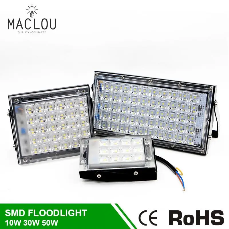 Фото SMD 5050 10 Вт 30 50 Светодиодный прожектор IP65 220v супер яркий Водонепроницаемый фонарь