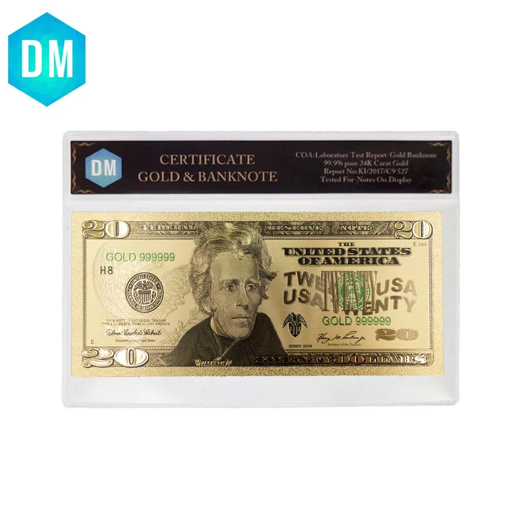 US Normal 24k Gold Banknote Home Decorative 999.9 Gold Foil 20 Dollar World Paper Money with COA Frame for Birthday Gifts
US Normal 24k Gold Banknote Home Decorative 999.9 Gold Foil 20 Dollar World Paper Money with COA Frame for Birthday Gifts