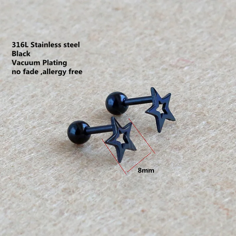 Titanium Black Plated Screw-back 8mm Star Shape Stud Earrings 316 L Stainless Steel Earring No Fade Allergy Free
Titanium Black Plated Screw-back 8mm Star Shape Stud Earrings 316 L Stainless Steel Earring No Fade Allergy Free