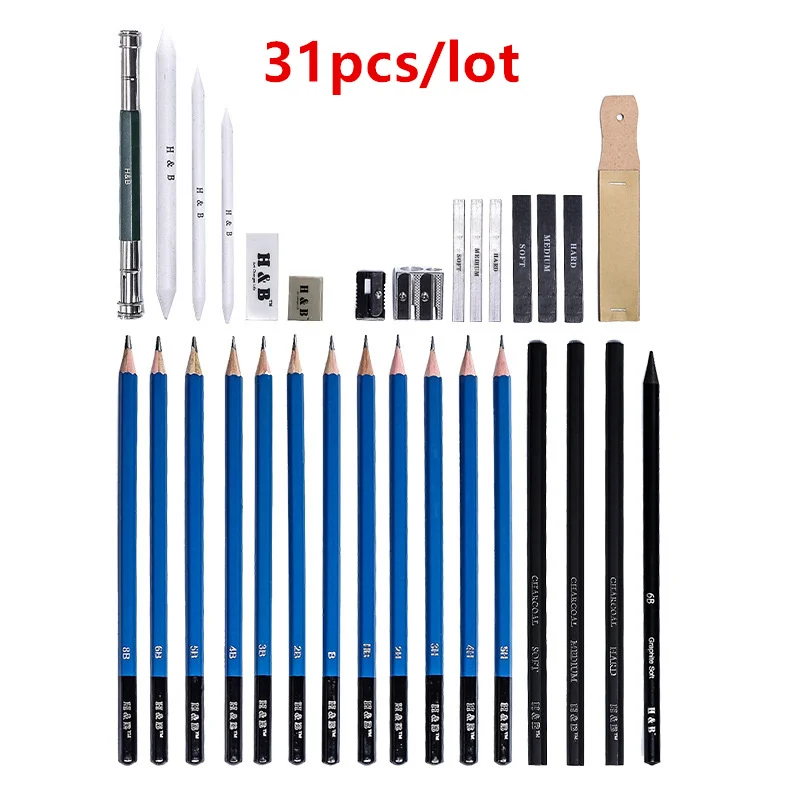 Art Set Painting Pencil 32pcs set Wooden Professional Drawing Artists Student Tools Pen Supplies Kids Gift Box Office Stationery |