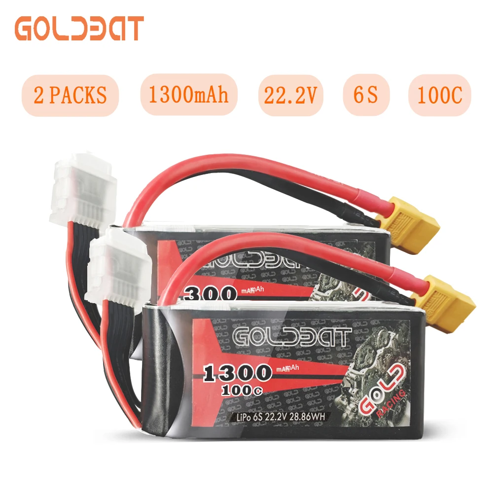 2 единицы GOLDBAT 1300mAh Lipo батарея для fpv 22 V 6S lipo Дронов 100C упаковка с XT60 разъем