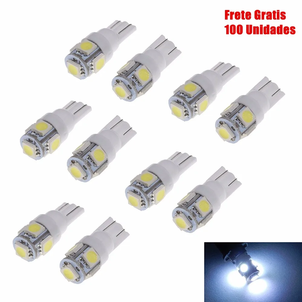 

KIT COM 100 UNIDADES Lampadas Pingo T10 W5W 5 Led Branca Pingo Luz W5w 5050 SMD 6000k T10 Xenon 12V