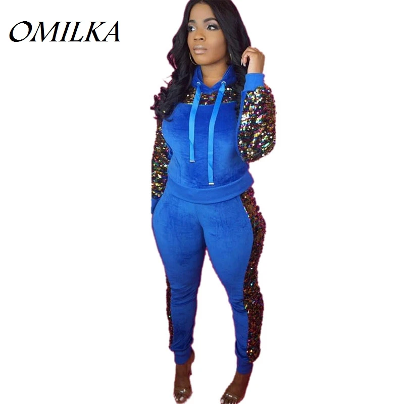 OMILKA 2018 Autumn Winter Women Long Sleeve Sequin Pullover Sweatshirt and Long Pant Set Casual Velvet 2 Piece Tracksuit Set
OMILKA 2018 Autumn Winter Women Long Sleeve Sequin Pullover Sweatshirt and Long Pant Set Casual Velvet 2 Piece Tracksuit Set