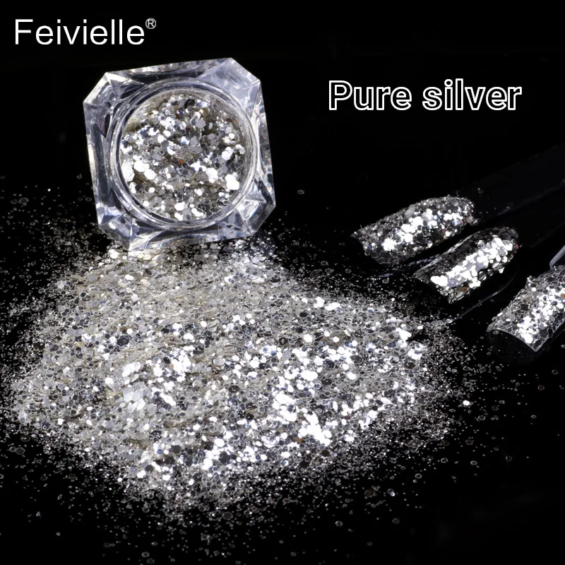 Feivielle Новый 3g/коробка Смешанные Лазерные накладки для ногтей серебристый