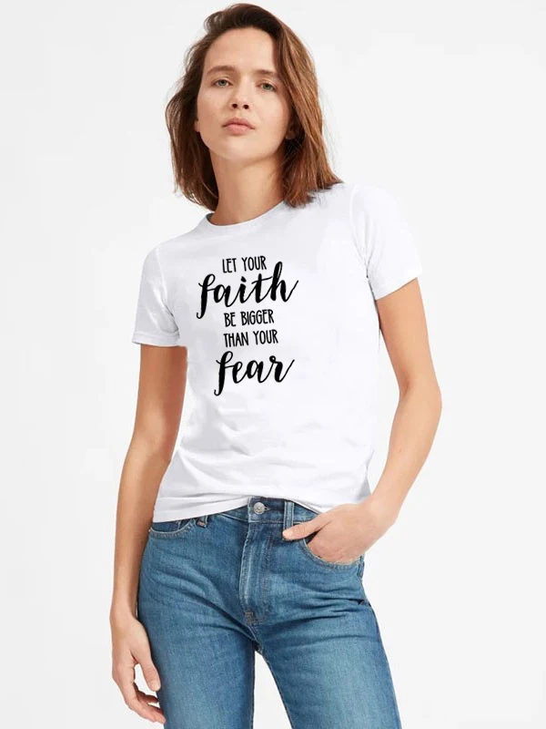 Повседневная Женская рубашка с надписью «Let Your Faith Be More Than Your Fear», забавные принты с надписями, модная женская футболка Tumblr
Повседневная Женская рубашка с надписью «Let Your Faith Be More Than Your Fear», забавные принты с надписями, модная женская футболка Tumblr
