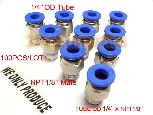 

Free Shipping 100PCS/LOT 1/8" NPT Male Thread to 1/4'' Tube OD Pneumatic Quick Connector Push in Fitting PC1/4-N01