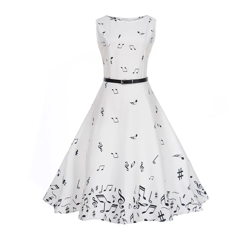 2019 Femme Robe винтажные платья 50 s 60 с музыкальным принтом круглым вырезом женское
