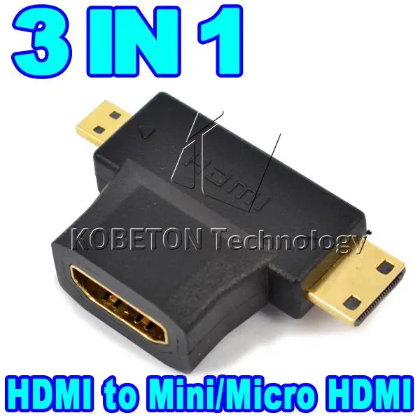 3 in 1 V1.4 1080P HDMI -compatible Female to Mini / Micro HDMI-compatible Male Connector Adapter 90 Degree T Shape Converter
3 in 1 V1.4 1080P HDMI -compatible Female to Mini / Micro HDMI-compatible Male Connector Adapter 90 Degree T Shape Converter