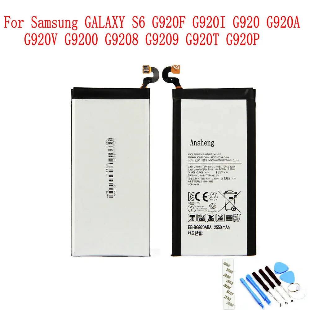 Оригинальный телефон Ansheng аккумулятор емкостью 2550 мАч для Samsung Galaxy S6 G920F G920I G920 G920A