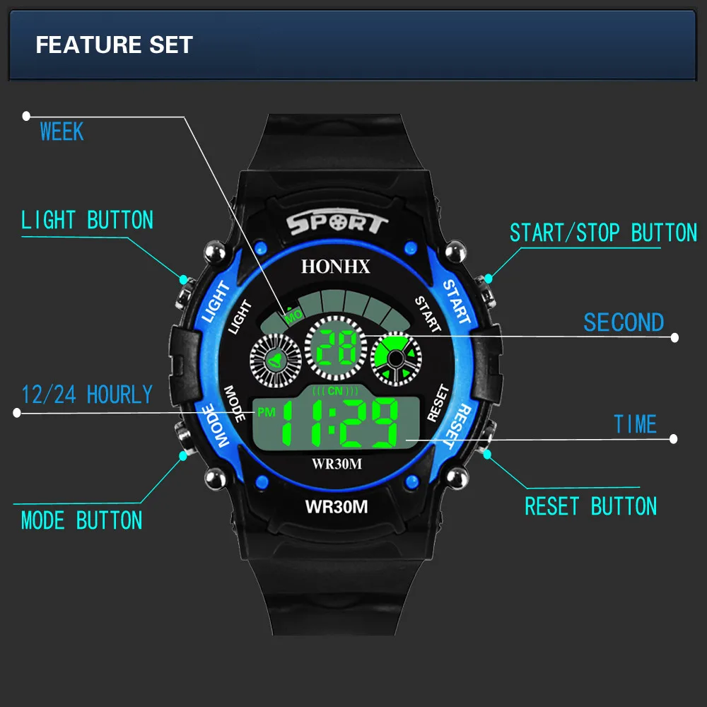 Fashion Digital LED Analog Quartz Alarm Date Sports Wrist Watch smart kids sport watches for teenagers waterproof gifts for kids
Fashion Digital LED Analog Quartz Alarm Date Sports Wrist Watch smart kids sport watches for teenagers waterproof gifts for kids