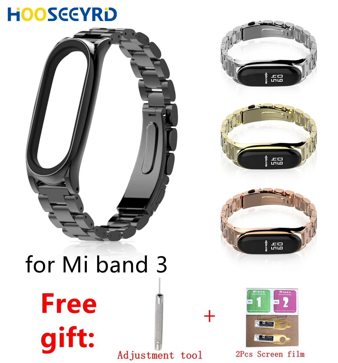 Mi Band 3 ремешок металлический для Xiaomi mi Безвинтовой браслет из нержавеющей стали
