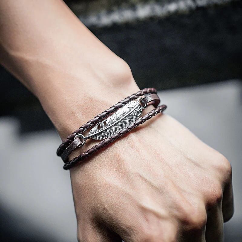 NIUYITID Feather Bracelet Man Leather Alloy Metal Charm Braslet For Men Handmade Friendship Bracelets & Bangles
NIUYITID Feather Bracelet Man Leather Alloy Metal Charm Braslet For Men Handmade Friendship Bracelets & Bangles
