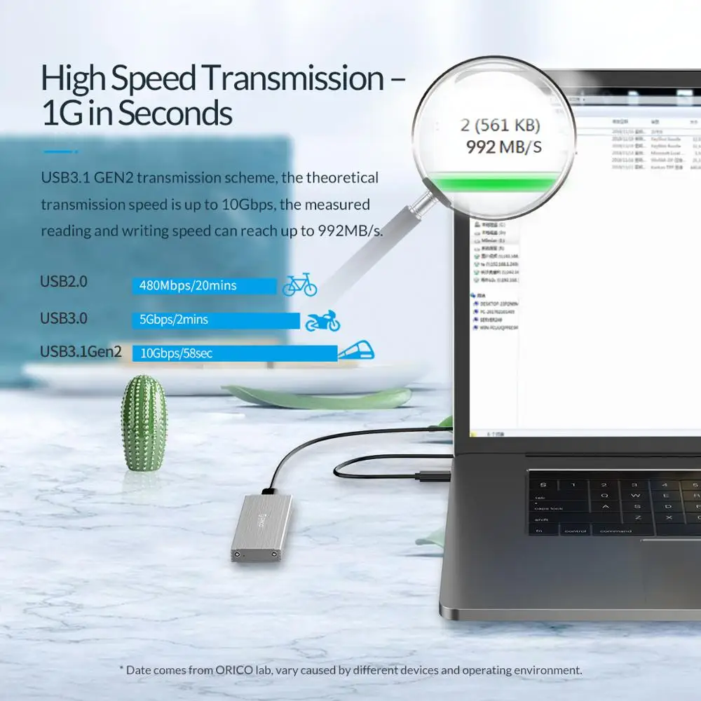 ORICO M.2 NVME SSD корпус 10 Гбит/с Поддержка UASP протокол USB3.1 Gen2 Type-C Mini чехол с кабелем типа