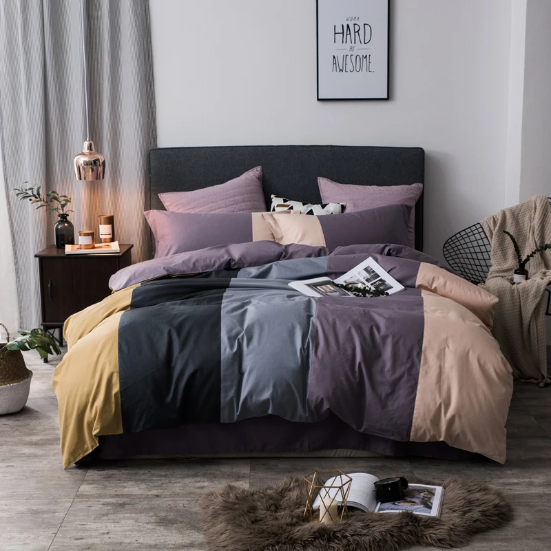 100% Cotton coffee grey Purple Patchwork Stripe Bedding Set Soft twin queen king size kids adults Duvet cover Bed sheets set
100% Cotton coffee grey Purple Patchwork Stripe Bedding Set Soft twin queen king size kids adults Duvet cover Bed sheets set