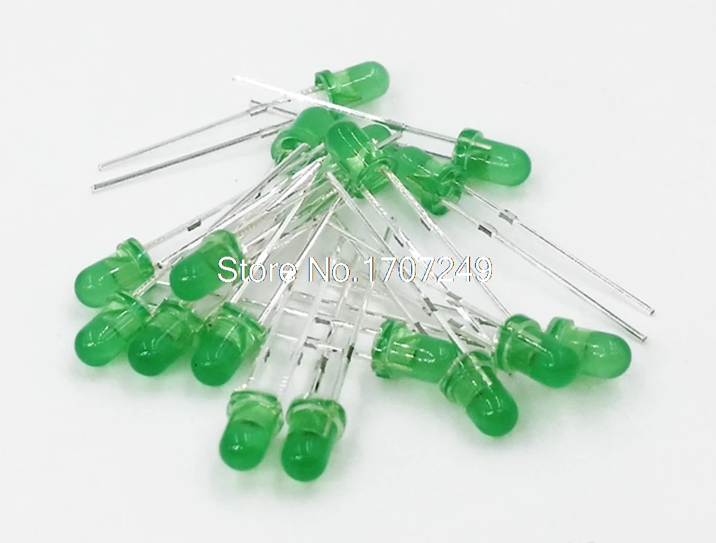 

1000pcs Green LED 3MM Green light-emitting diode Green turn Green Diffused 3V LED Lamp beads Feet length: 17~19mm