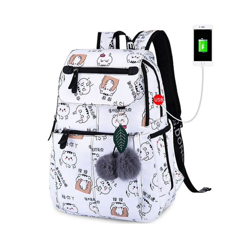 Женский школьный рюкзак FengDong белый с usb портом для девочек подростков осень