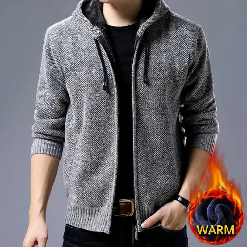 Fashion Cardigan Knitwears Men Sweater Front Zipper Hooded Sweater Thick Warm Fleece Lining Outwear Coat Male Clothing
Fashion Cardigan Knitwears Men Sweater Front Zipper Hooded Sweater Thick Warm Fleece Lining Outwear Coat Male Clothing