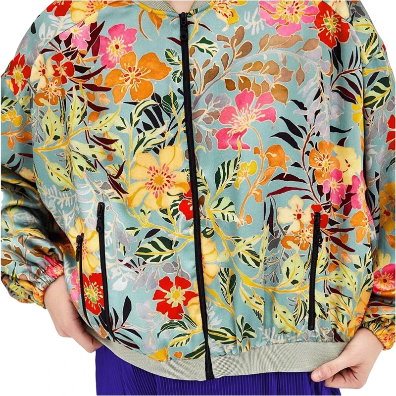 NYMPH NEW Flower Print Women Basic Coats Long Sleeve Zipper Bomber Jacket Casual Coat Spring Autumn Streetwear Plus Size | Женская