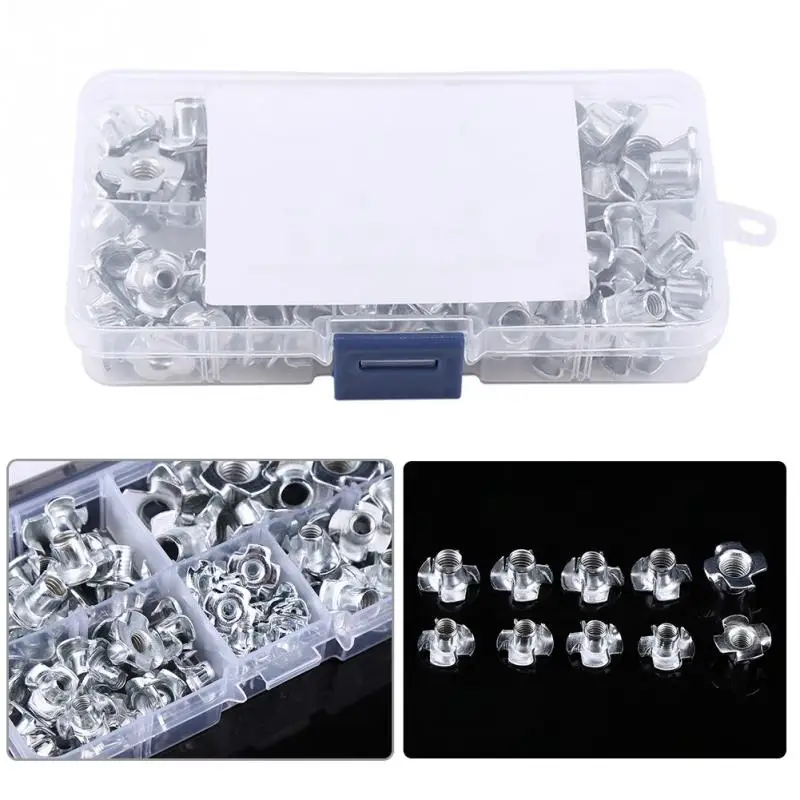 90pcs/Set Zinc Plated Carbon Steel Nuts M3/M4/M5/M6/M8 Four Pronged T Nuts Blind Inserts Nut for Wood Furniture
90pcs/Set Zinc Plated Carbon Steel Nuts M3/M4/M5/M6/M8 Four Pronged T Nuts Blind Inserts Nut for Wood Furniture