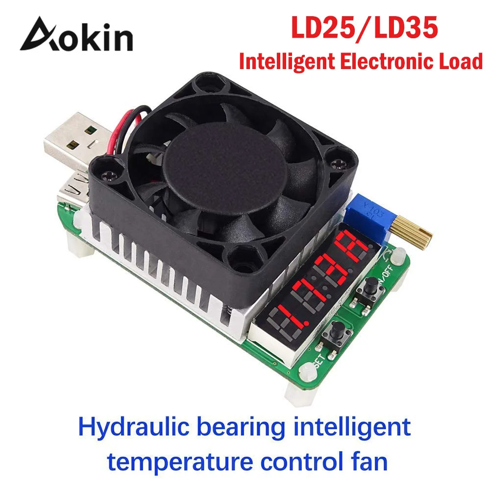 

Aokin Ld25 Ld35 Electronic Load Resistor Usb Interface Discharge Battery Test Led Display Fan Adjustable Current Voltage 25w 35w