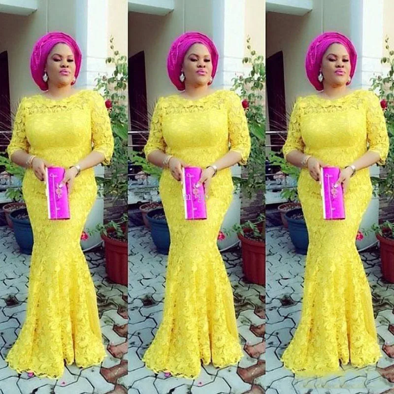 2017 Nigerian Evening Gowns Mermaid Half Sleeve Lace African Prom Gowns Yellow Elegant Full Lace Long Party Dresses for Women
2017 Nigerian Evening Gowns Mermaid Half Sleeve Lace African Prom Gowns Yellow Elegant Full Lace Long Party Dresses for Women