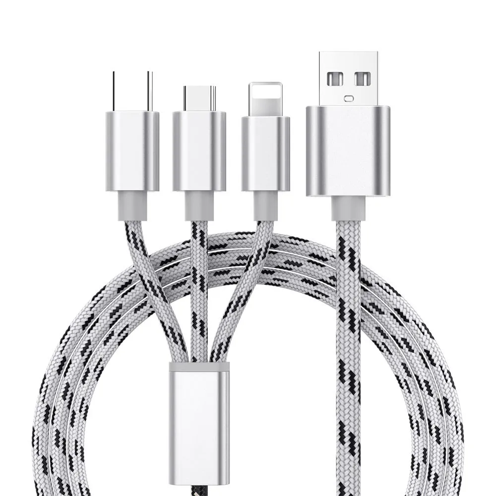 Зарядный USB кабель 3 в 1 для iPhone X 8 7 6 5 Micro Type C Samsung Galaxy S9 S8 быстрой зарядки шнур