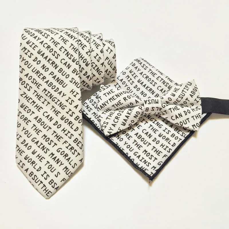 Slim Mens Tie Set Cotton Letter Gift For Men Butterfly Self Bow Bowtie Pocket Square Handkerchief Hanky Suit Necktie | Аксессуары для