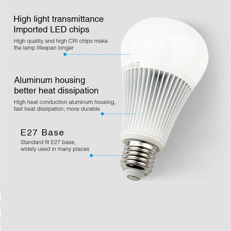Miboxer YB1 2.4G 9W RGB+CCT Wifi Led Bulb 2.4G Wireless Led Lamp 2700K-6500K Dimmable 2 in 1 Smart Led Light AC100-240V
Miboxer YB1 2.4G 9W RGB+CCT Wifi Led Bulb 2.4G Wireless Led Lamp 2700K-6500K Dimmable 2 in 1 Smart Led Light AC100-240V