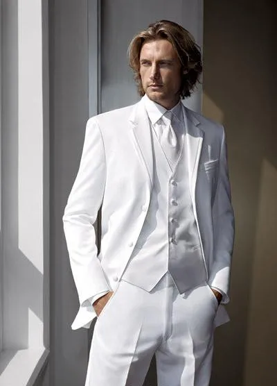 

Белые смокинги для жениха с двумя пуговицами, лучшие мужские для шаферов, мужские свадебные костюмы, Жених (куртка + брюки + жилет + галстук)