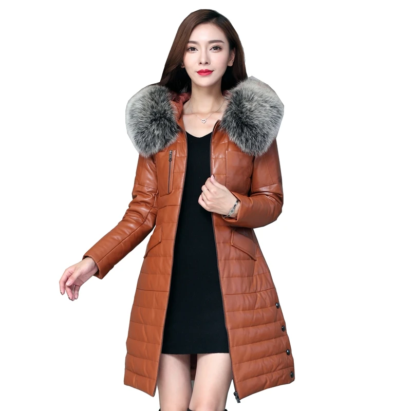 European Winter Women Real Leather Parkas Down Coats Fox Fur Hoody Lady Warm Outerwear Overcoat Plus Size 3XL LF4203 
European Winter Women Real Leather Parkas Down Coats Fox Fur Hoody Lady Warm Outerwear Overcoat Plus Size 3XL LF4203