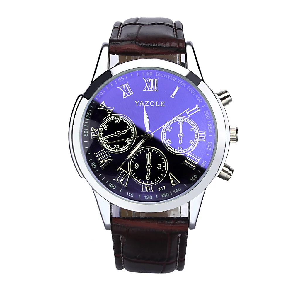 

Splendid Luxury Brand Fashion Faux Leather Blue Ray Glass Men Watch 2018 Quartz Analog Business Wrist Watches Men Reloj Hombre