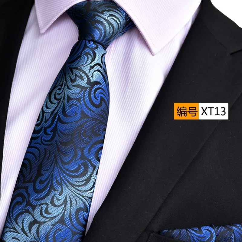 

NINIRUSI Party Wedding Classic Pocket Square Tie Blue Check 3.15" Polyester Silk Woven Men Tie Necktie Handkerchief Set