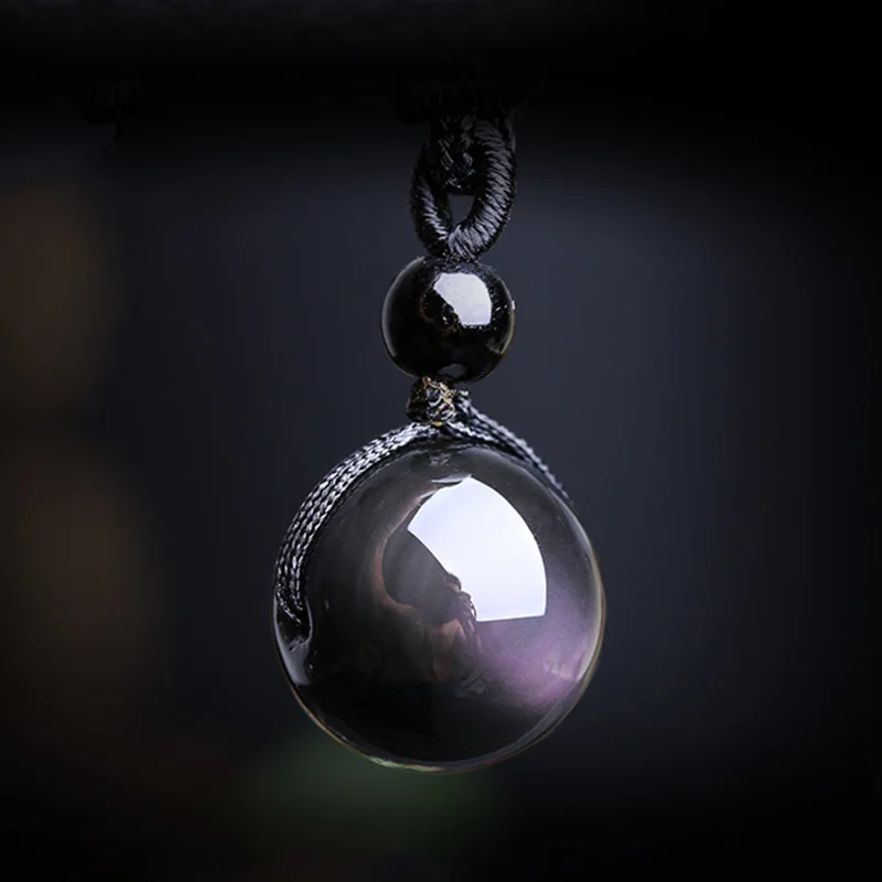 Черный обсидиан RainbowEye бусины шар натуральный камень ожерелье кулон передача Lucky