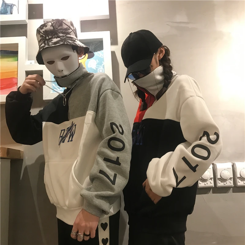 Harajuku Толстовки пара 2018 осень и зима оригинальной прострочкой на Молнии Высокий