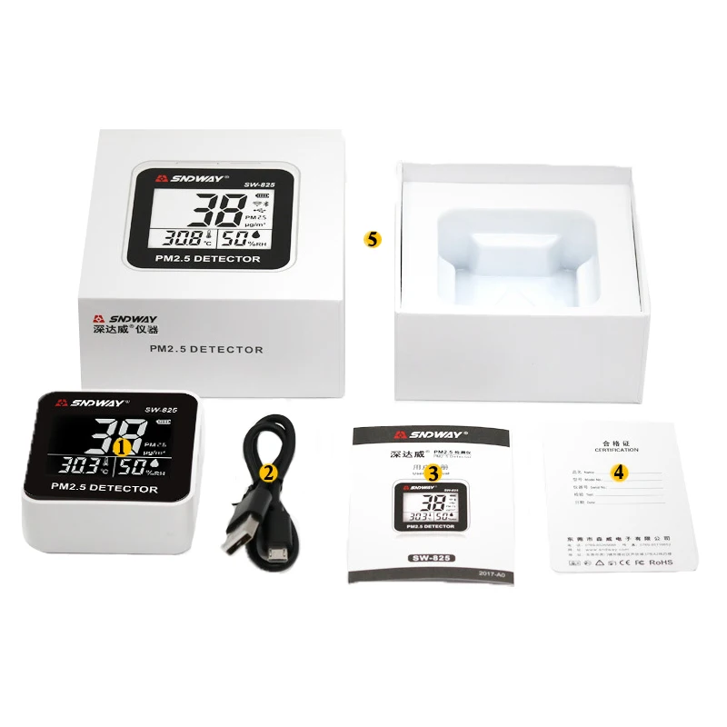 SW-825 Digital Air Quality Monitor PM2.5 Detector tester Gas monitor Gas analyzer Temperature humidity meter Diagnostic tool
SW-825 Digital Air Quality Monitor PM2.5 Detector tester Gas monitor Gas analyzer Temperature humidity meter Diagnostic tool