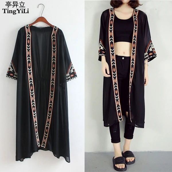 TingYiLi Black White Kimono Cardigan Women Embroidery Long Cardigan Summer Beach Chiffon Maxi Cardigan Female
TingYiLi Black White Kimono Cardigan Women Embroidery Long Cardigan Summer Beach Chiffon Maxi Cardigan Female
