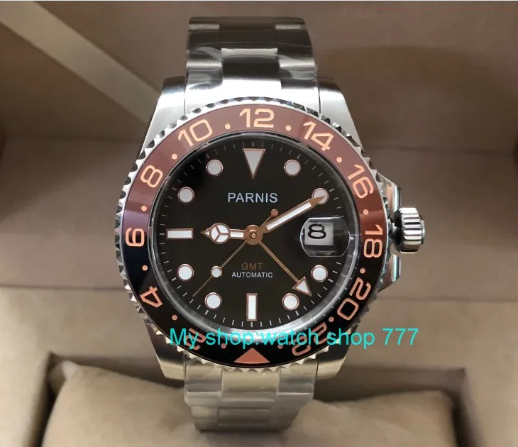 40mm PARNIS Sapphire Crystal GMT Automatic machinery movement rotateing bezel Luminous men's watches pa63-p8
40mm PARNIS Sapphire Crystal GMT Automatic machinery movement rotateing bezel Luminous men's watches pa63-p8