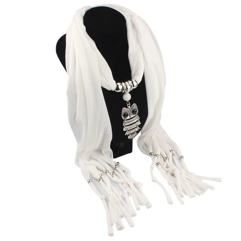 

Женское Ожерелье, шарфы, кулон в виде совы, Ювелирный шарф с кистями шаль, простые однотонные шарфы для женщин, echarpe hiver femme A9