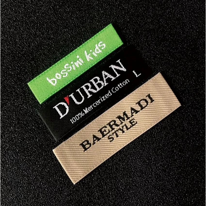 

Customize 1000 pcs/lot Wood shuttle satin woven label selvage edge damask clothing labels fabric sewing tags