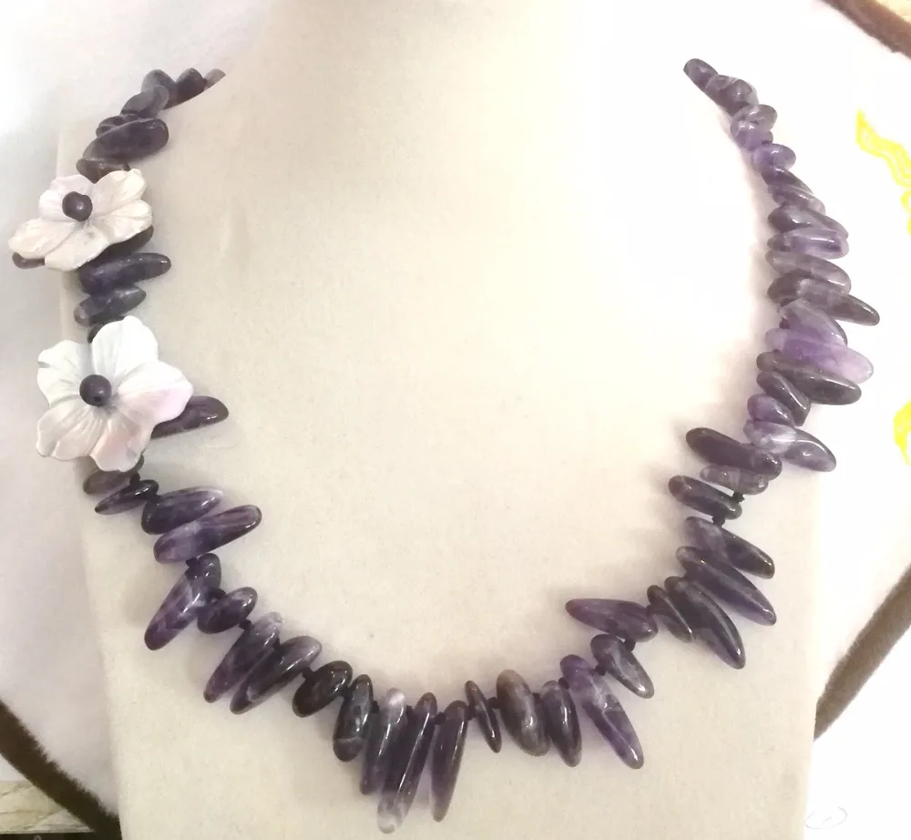 Women Jewelry 45cm 18'' 2 shell flower necklace 6x20mm Dark Purple Crystal stone irregular bead handmade fashion necklace
Women Jewelry 45cm 18'' 2 shell flower necklace 6x20mm Dark Purple Crystal stone irregular bead handmade fashion necklace