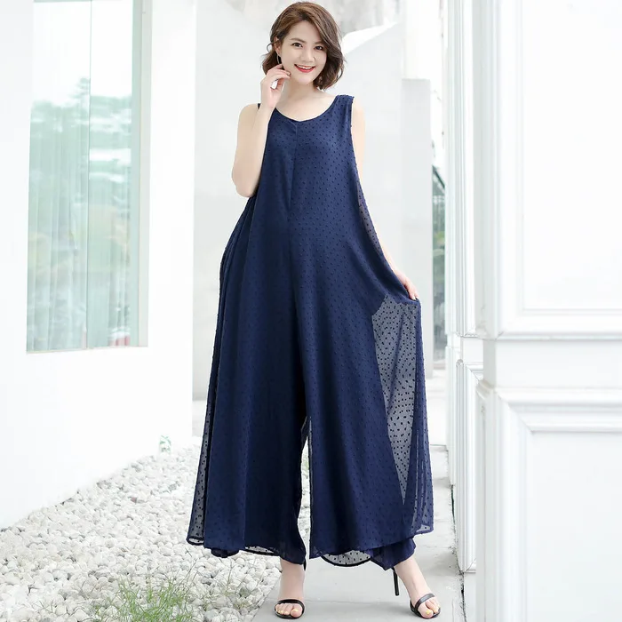 Women Jumpsuits Summer Polka Dot Chiffon Vest Jumpsuit Comfortable Cotton Lining Double Fashion Casual Pants Back Zipper V-neck
Women Jumpsuits Summer Polka Dot Chiffon Vest Jumpsuit Comfortable Cotton Lining Double Fashion Casual Pants Back Zipper V-neck