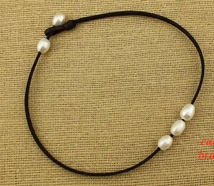Leather Pearl Necklace White Color Rice Shape Genuine Freshwater Pearl Beaded Necklace 3 Pearls Leather Knotted Jewelry
Leather Pearl Necklace White Color Rice Shape Genuine Freshwater Pearl Beaded Necklace 3 Pearls Leather Knotted Jewelry